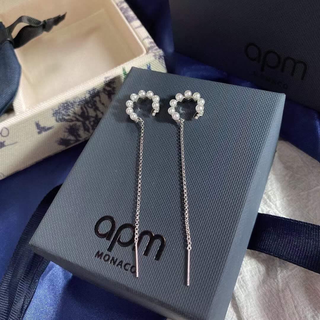 APM Monaco Silver Pearl Threader Earrings